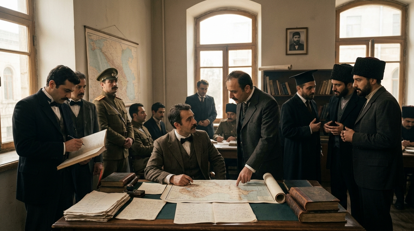 A historical photo of the founders of the Azerbaijan Democratic Republic.