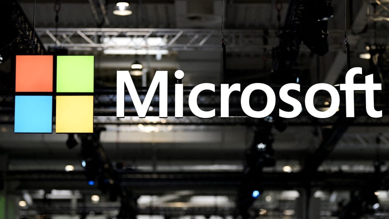 Microsoft logo at a trade show