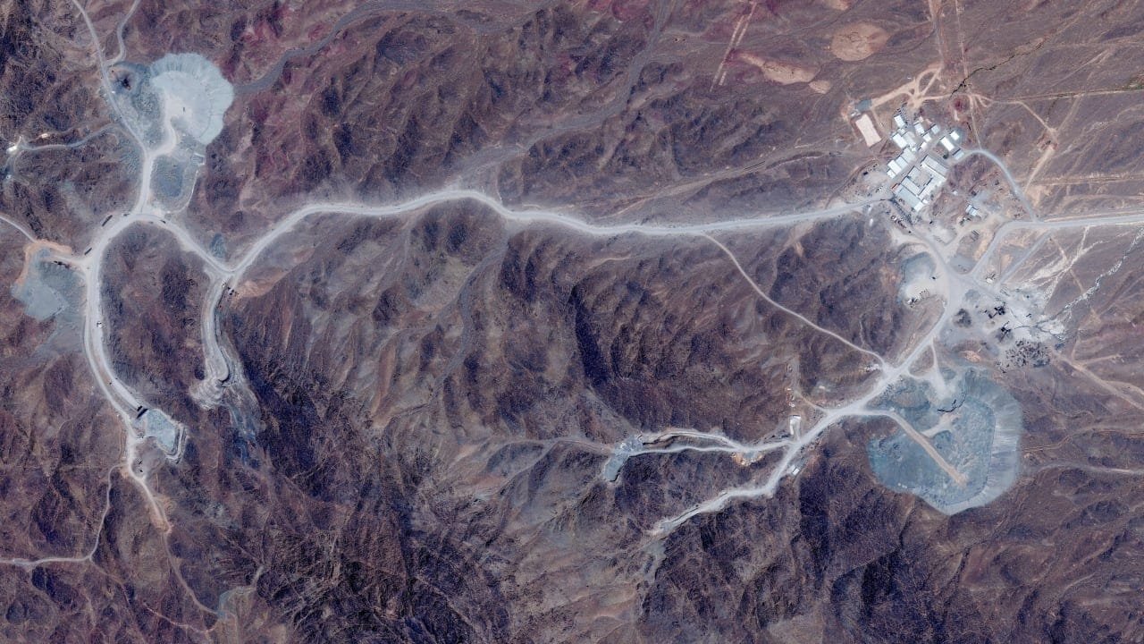 Satellite image of tunnel entrances at the Pickaxe Mountain site near Natanz, Iran