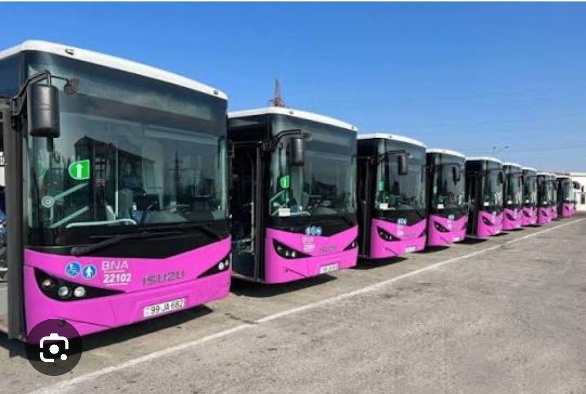 Public transport buses operating on the streets of Baku