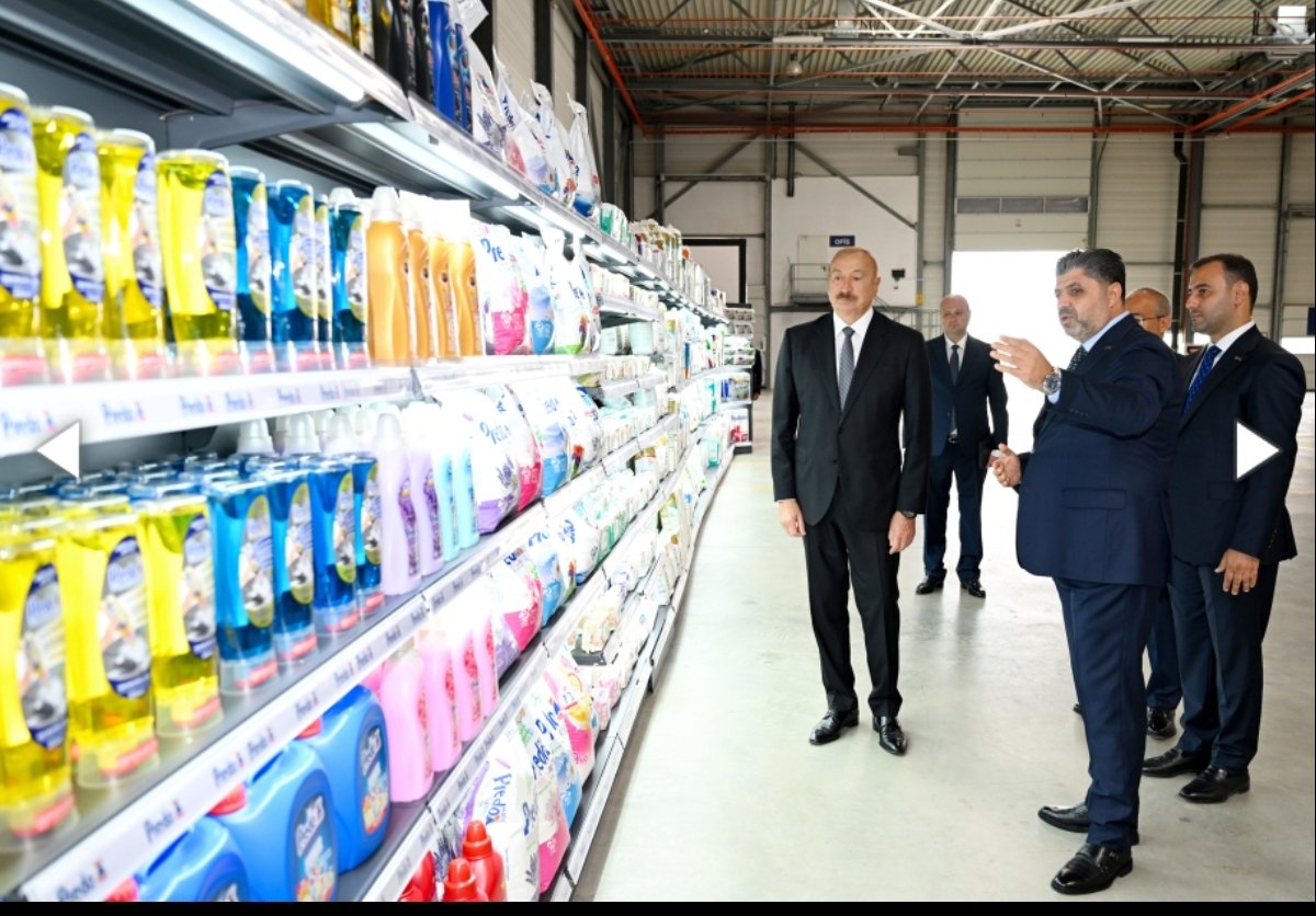 President Ilham Aliyev at the opening of a new production facility in Garadagh