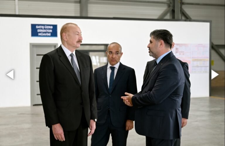 President Ilham Aliyev at the opening of a new production facility in Garadagh