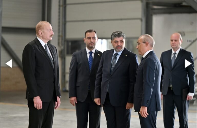 President Ilham Aliyev at the opening of a new production facility in Garadagh