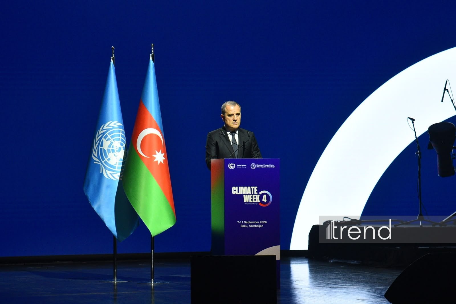 Azerbaijani Foreign Minister Jeyhun Bayramov speaking at the opening of the 4th Climate Week in Baku.