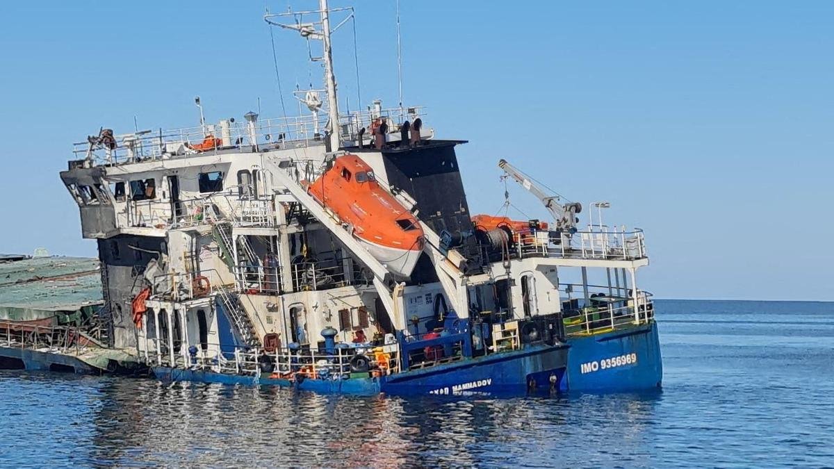 Two dead, 11 rescued after fire and sinking of ship in Black Sea; Ukraine blames Russian drones