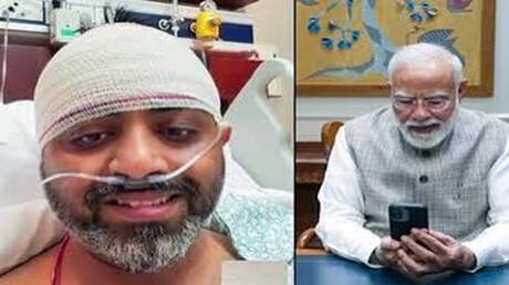 Indian Prime Minister Narendra Modi during a video call with Flydubai pilot Smit Matchchar