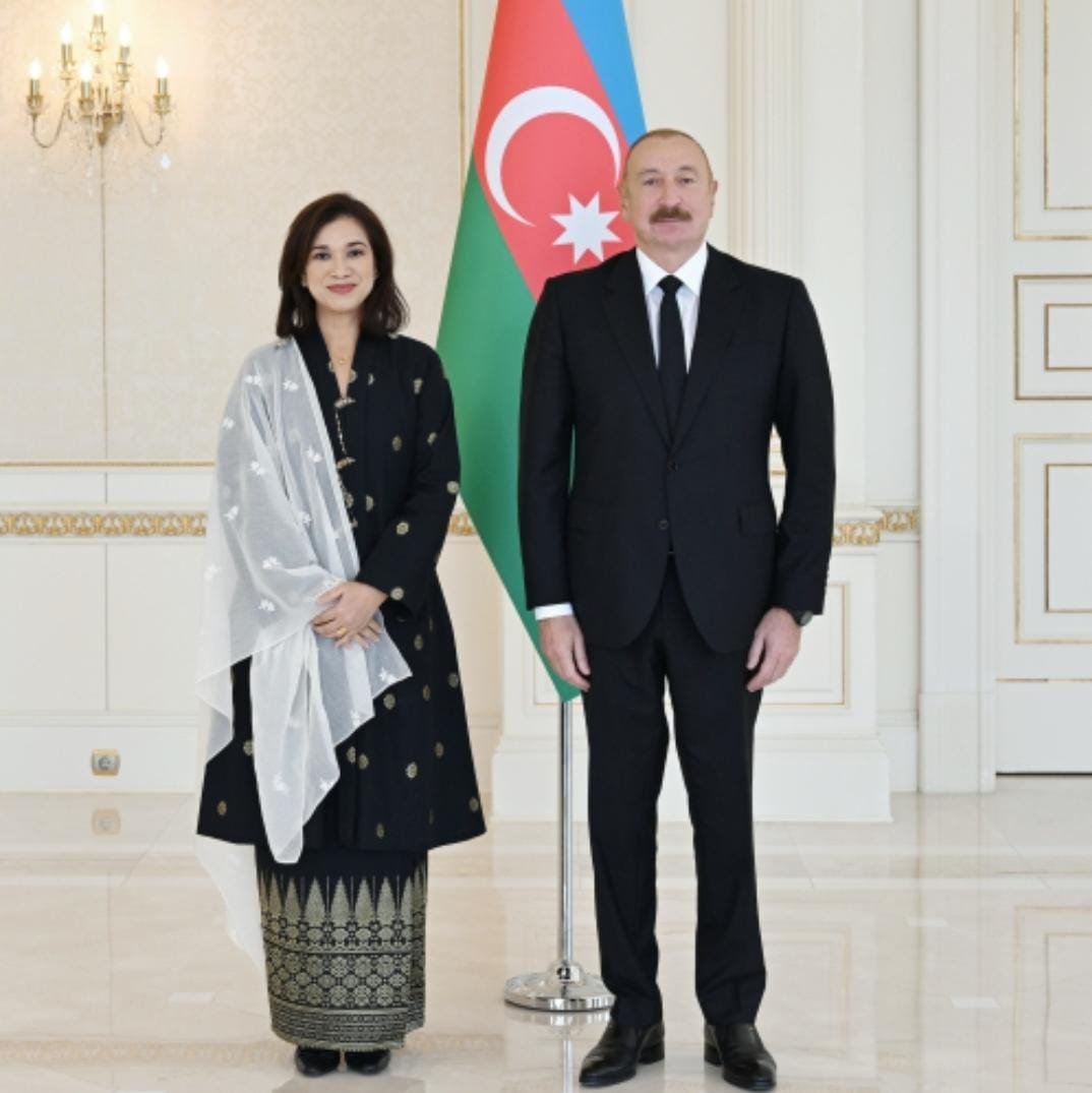 Azerbaijan's President Ilham Aliyev receiving the newly appointed Ambassador of Malaysia Aznifah Isnarini Binti Abdul Ghani in Baku
