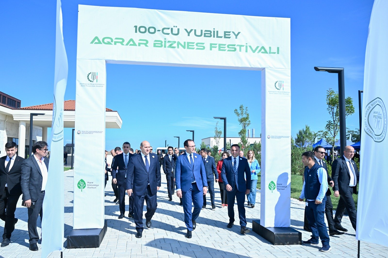 Participants viewing exhibition stands at the 100th Anniversary Agrarian Business Festival in Aghdam district