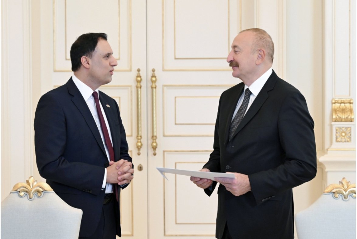 Azerbaijan's President Ilham Aliyev receiving UK trade minister Lord Anas Sarwar