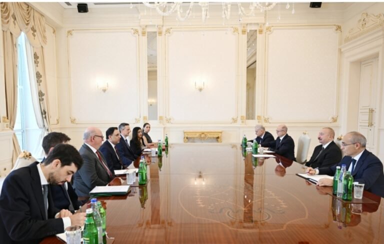 Azerbaijan's President Ilham Aliyev receiving UK trade minister Lord Anas Sarwar