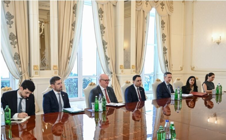 Azerbaijan's President Ilham Aliyev receiving UK trade minister Lord Anas Sarwar