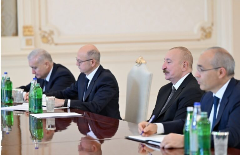 Azerbaijan's President Ilham Aliyev receiving UK trade minister Lord Anas Sarwar