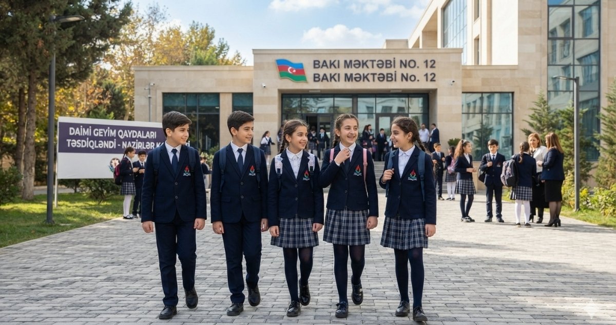Students in unified school uniform in a state school classroom in Azerbaijan