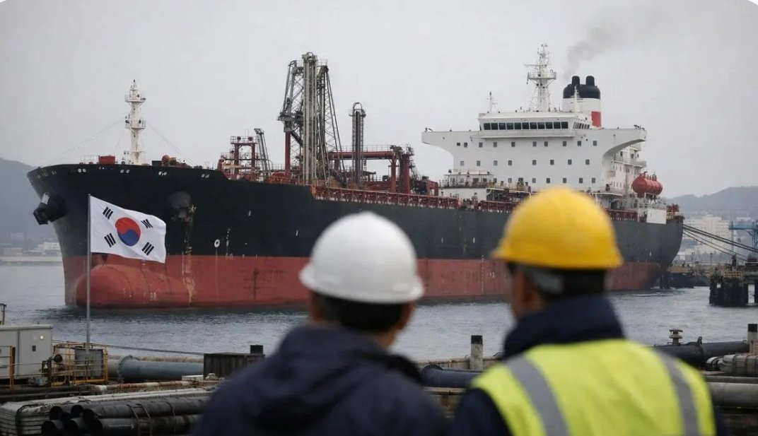 Oil tanker at a South Korean port berth