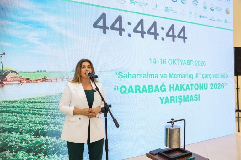 Participants working at the Karabakh Hackathon 2026 during the Rebuild Karabakh exhibition