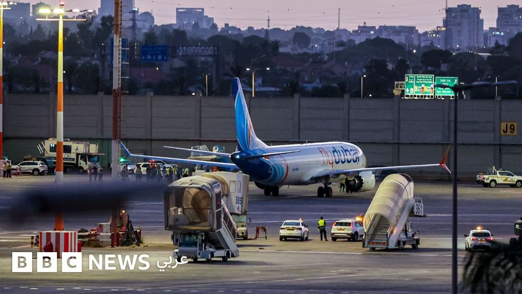 Flydubai aircraft at an airport after the in-flight attack and emergency landing