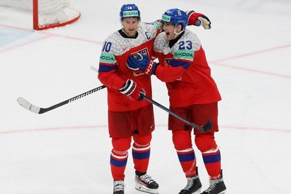 Czech hockey players on the ice during a match