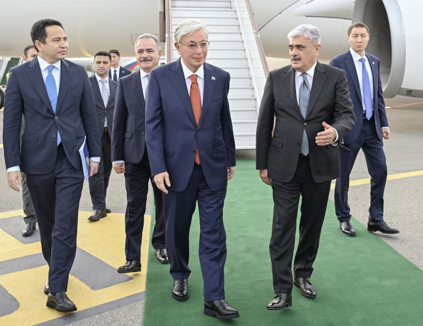 Kazakh President Kassym-Jomart Tokayev arrives at Heydar Aliyev International Airport in Baku